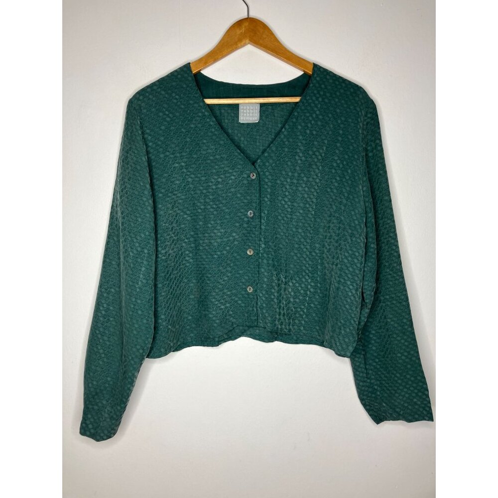 Vintage 90's Rabbit Rabbit Rabbit Womens Size 16 Large Green Textured Dot Blouse